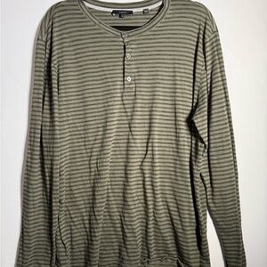 Vince Olive Striped Long Sleeve Henley